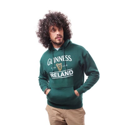 Guinness Pullover Hoodie With Guinness Logo and Ireland Print  Forest Green Colour